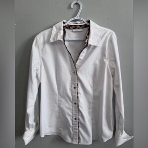 Calvin Klein White Dress Shirt with Leopard-Print Trim